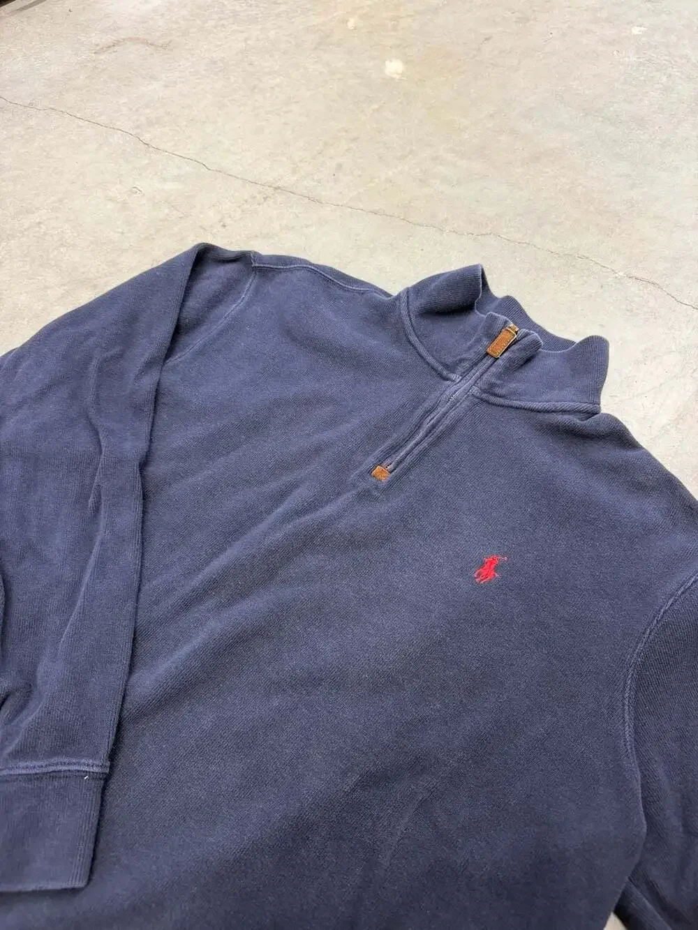 Polo Ralph Lauren Men's Navy Blue Cotton Quarter-Zip Pullover Sweater Size L